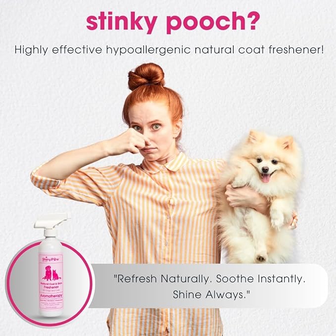 Dog Grooming Spray | Rose Hip, Chamomile & Mint Coat & Skin Freshener by Shiny Paw 16 oz | Dog Odor Spray | Made in the USA