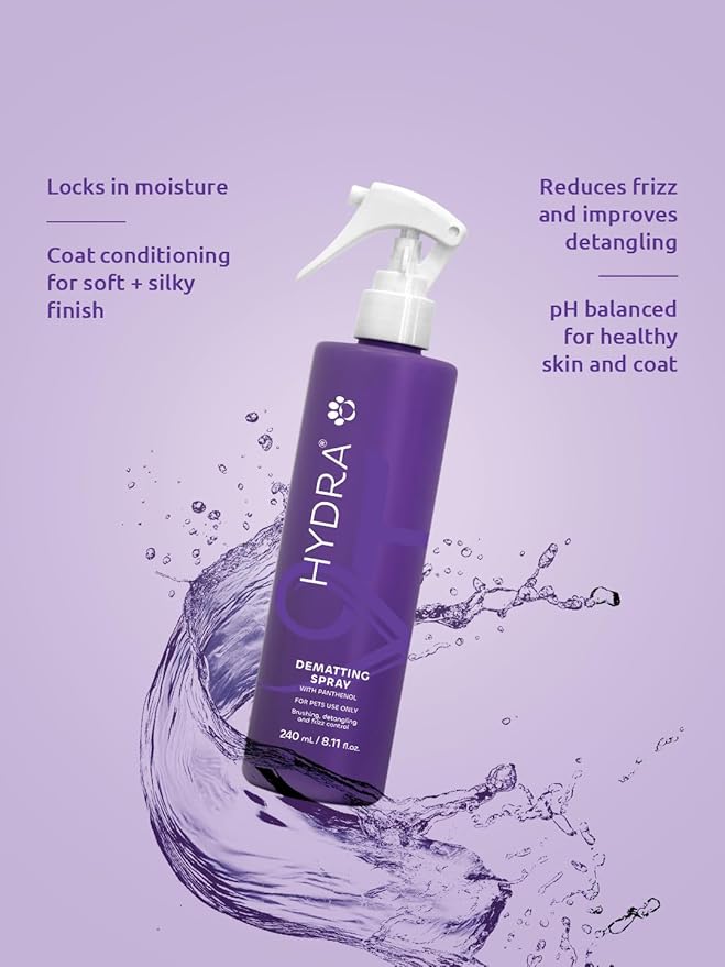 Hydra Luxury Care Ultra Dematting and Finishing Spray for Dogs and Cats, Pet Detangler for Long Fur, 8.12-Ounce Bottle