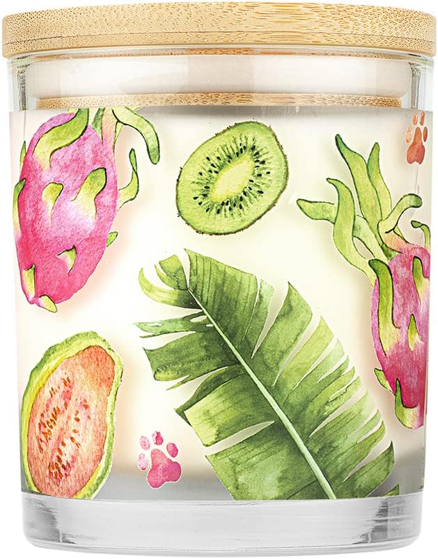 One Fur All Pet Odor Candle 9 OZ Plant-Based Soy Candle, Clean Burning Long Lasting Pet Air Freshener for Home - Tropical Fruit
