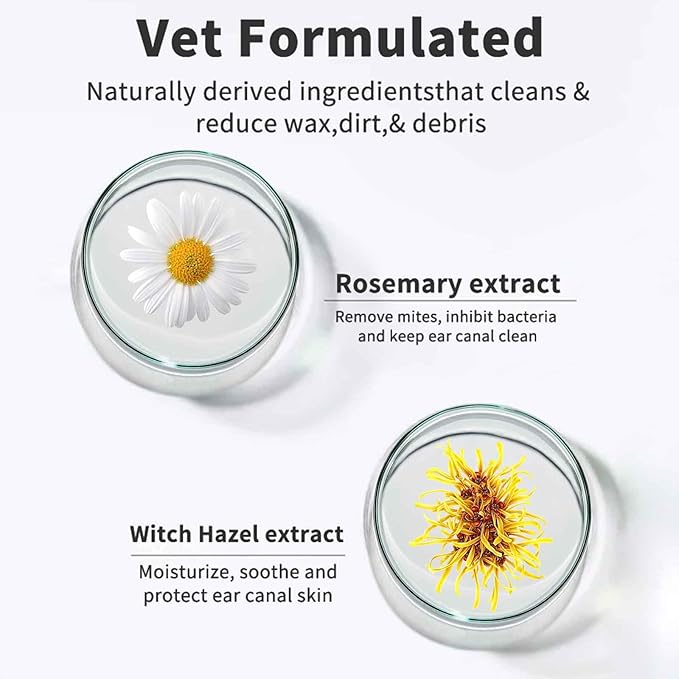 Ear Finger Wipes for Dogs & Cats,Dog Ear Cleaner Wipes Gently Remove Ear Wax, Debris, Natural Ingredients & Fresh Coconut Scent - 50 Count