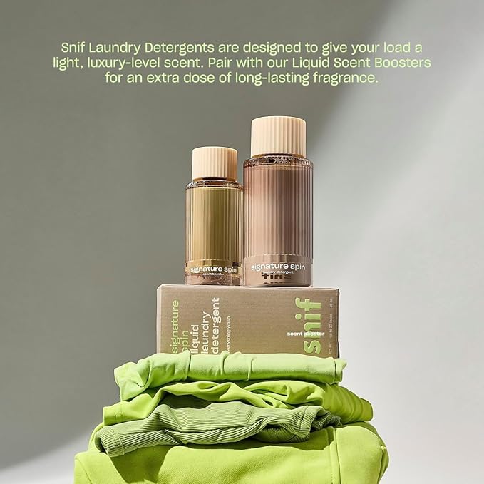 Snif Signature Spin Laundry Detergent & Scent Booster Starter Pack – Crisp Clean Signature Scent, Premium Non-Toxic Laundry Set, HE Safe, Non-Irritating (16oz + 8.5oz)