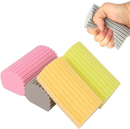 Damp Clean Duster Sponge 4 Pack,Magic Sponges Eraser Baseboard Cleaner Tool,Reusable Household Cleaning Sponge for Blinds, Glass, Railings, Mirrors, Floorboards, Fan Blades, Vents(Multi Color)