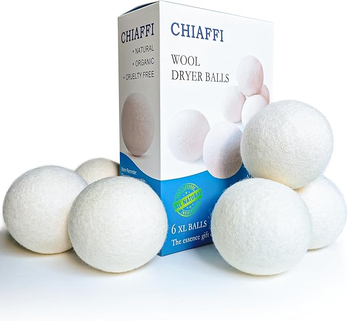 Wool Dryer Balls, 6 Pcs XL Dryer Lint Balls, Reusable Premium Natural Fabric Softener, Efficiently Add Essential Oils Instead of Dryer Sheets, Laundry Room Organization Essentials