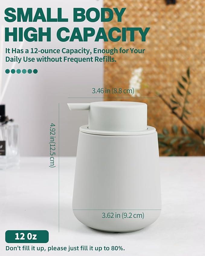 Bosilunlife Foaming Soap Dispenser - Beige Grey Ceramic Soap Dispenser Foam Pump 12oz Refillable Liquid Hand Wash Dispenser for Bathroom Dish Soap Bottle Pump for Kitchen (Rubber Paint)