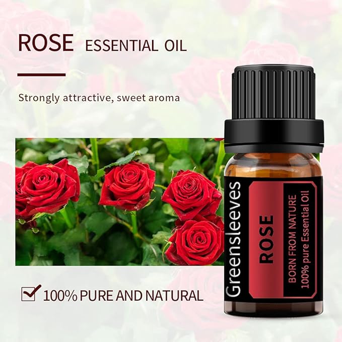 GREENSLEEVES Rose Lemon Essential Oil Set, 2 x 10ml Pure Plant-Based Fragrance Oil for Aromatherapy, Essential Oils for Diffuser, Massage, Bath Bomb, Scented Candle Soap Making