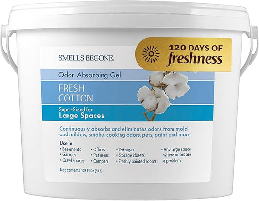 SMELLS BEGONE 1-Gallon Odor Absorber Gel - Air Freshener & Odor Eliminator for Homes, Garages & Commercial Buildings - Industrial Size - Fresh Cotton Scent