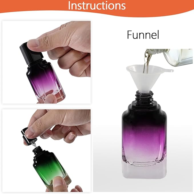 Perfume Bottles Empty Glass Atomizer Sprayer, 6 Pack 20ml Refillable Travel Spray Bottle for Fragranc or Essential Oil, Portable Cologne Atomizers with Dispensing Kit for Handbag, Date