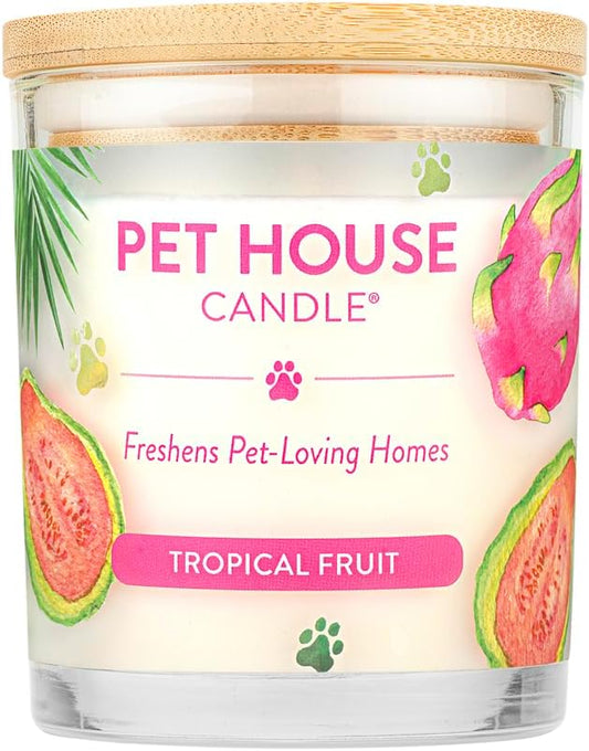 One Fur All Pet Odor Candle 9 OZ Plant-Based Soy Candle, Clean Burning Long Lasting Pet Air Freshener for Home - Tropical Fruit