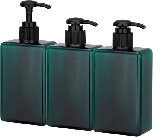 Suream 9.5oz Refillable Pump Press Bottles, Plastic Shampoo and Conditioner Dispenser, 280ml Reuable Cosmetic Empty Bottle, Bathroom Countertop Shower Dispensers for Body Wash, Hand Sanitizer, 3Pack