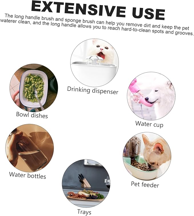 2sets Pet Water Bowl Feeder Cleaning Tools for Cats and Dogs Includes Cleaning Brushes and Sponges Essential for Maintaining Pet Hydration and