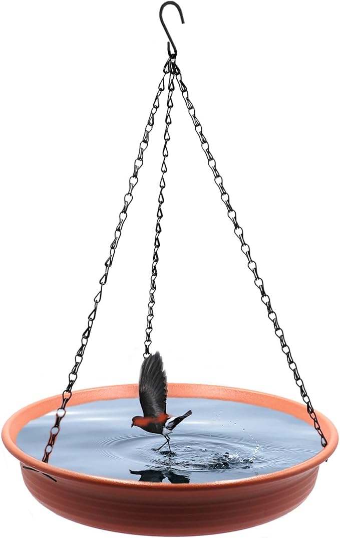 12 Inch Hanging Bird Bath and Feeder With Hook and Chain for Outdoor Garden Yard Patio