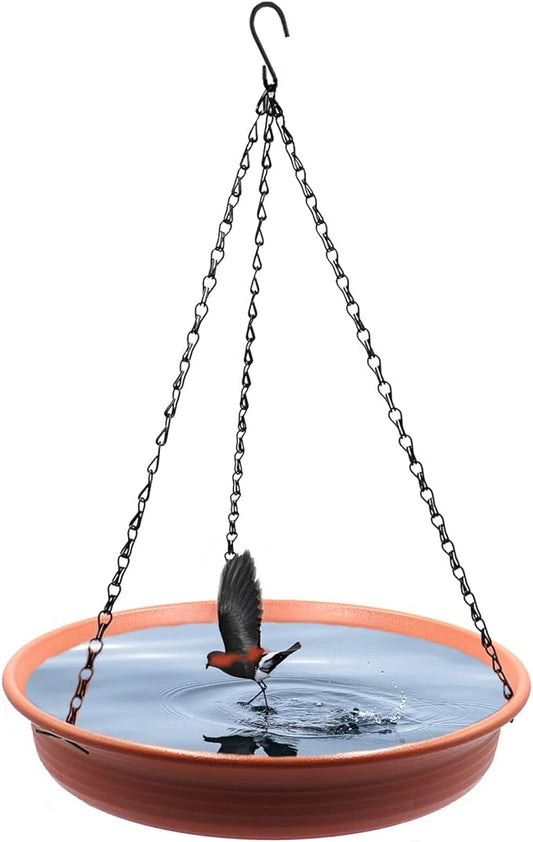 12 Inch Hanging Bird Bath and Feeder With Hook and Chain for Outdoor Garden Yard Patio