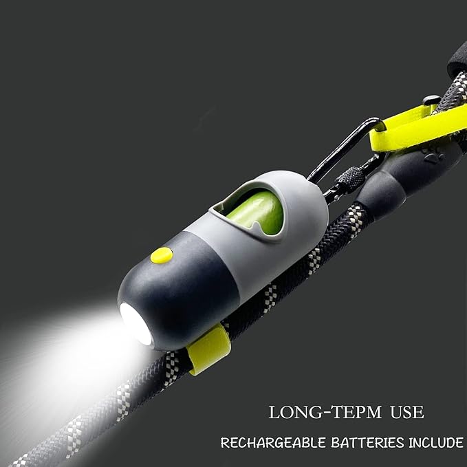 2 Pack Poop Bag Holder with Flashlight Waste Bag Dispenser for Leash with Clip and Battery Poop Bag Dispenser with Green Scented Poop Bags for Dog Walking(Black,2 Dispenser 60 Bags)