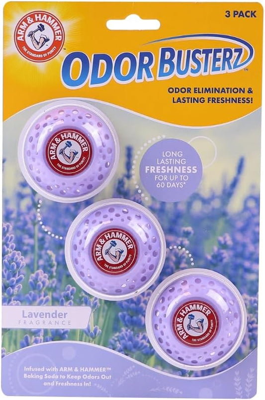 Arm & Hammer Odor Busterz Lavender Deodorizing Balls - Air Freshener and Odor Eliminator - Long-Lasting Freshness for Home, Bathroom, Closet, Gym Bags, Sports Gear and More - 3-Count, Lavender Scent