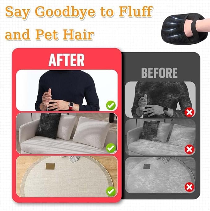 4pcs Pet Hair Removal Gloves 2025 Newly Upgraded Electrostatic Washable & Reusable Five Finger Pet Hair Remover for Dogs & Cats Tool for Clothing, Sofa, Carpet & Car Seat with Silicon Pet Bath Brush