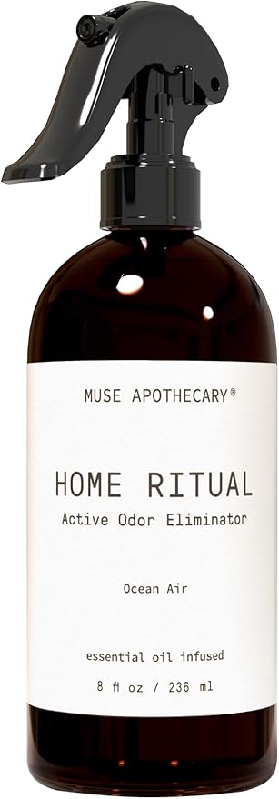 Muse Apothecary Home Ritual Active Odor Eliminator Spray - Furniture Deodorizer Spray & Bathroom Odor Eliminator for Home - Essential Oil Air Freshener - 8oz, Ocean Air