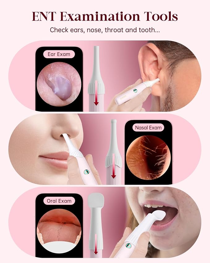 Ear Wax Removal Tool Camera, Ear Cleaning Kit with Flexible Visual Ear Camera Otoscope, Portable Wireless Painless Ear Cleaner with Earwax Remover Tweezers for Adults Kids Pets(Pink)