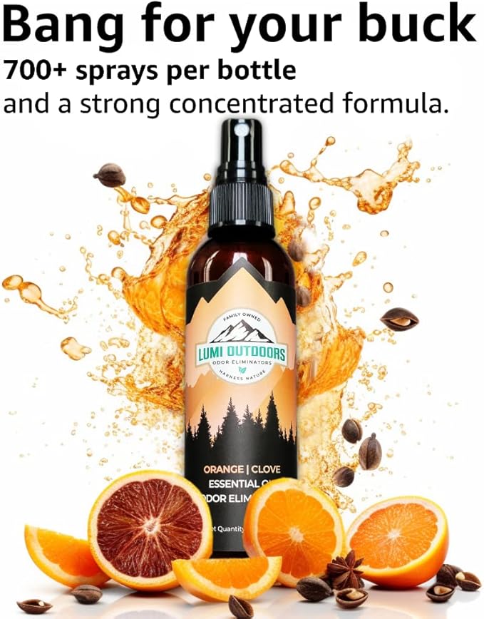 Lumi Outdoors Natural Air Freshener - Orange Clove - Essential Oil Odor Eliminating Room Spray