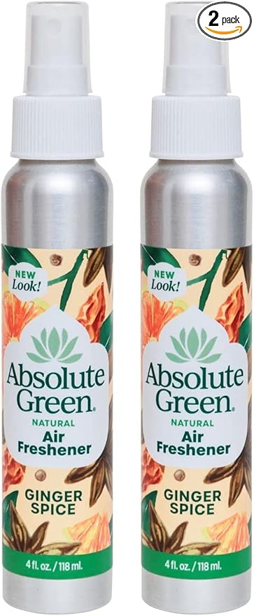Absolute Green Air Freshener Room Spray, Non-Toxic, Cover Odors, Safe around Kids and Pets, Natural Ginger Spice Scent 4oz (Pack of 2)