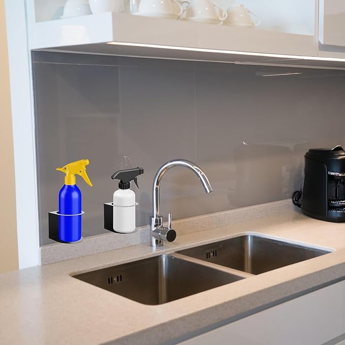 4 Pcs Spray Bottle Holder Brushed Stainless Steel Storage Rack Home Garage Solid Spray Can Holder Easy Install Wall Mount Craft Workspace Paint Bottle Rack with Hardware (Black)