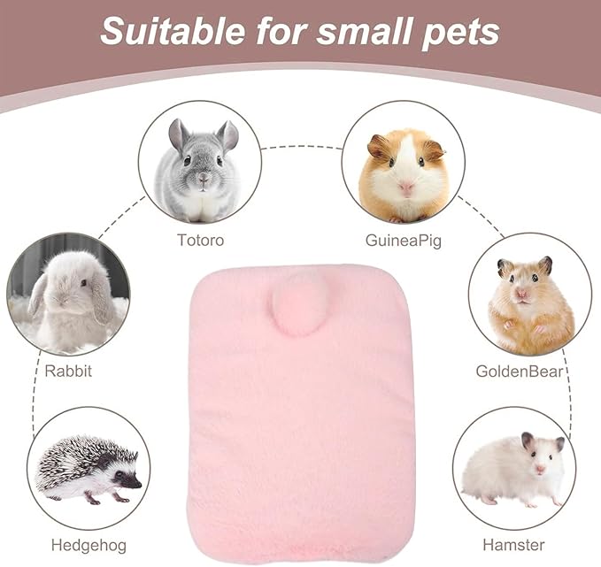 Bunny Bed Pad, Soft Washable Chinchilla Cushion, 12x12in Warm Small Pet Mat, Plush Polyester Comfort Layer, Pet Bedding Accessory for Hamster Ferret, Cage Playpen Bedroom Living Room Office