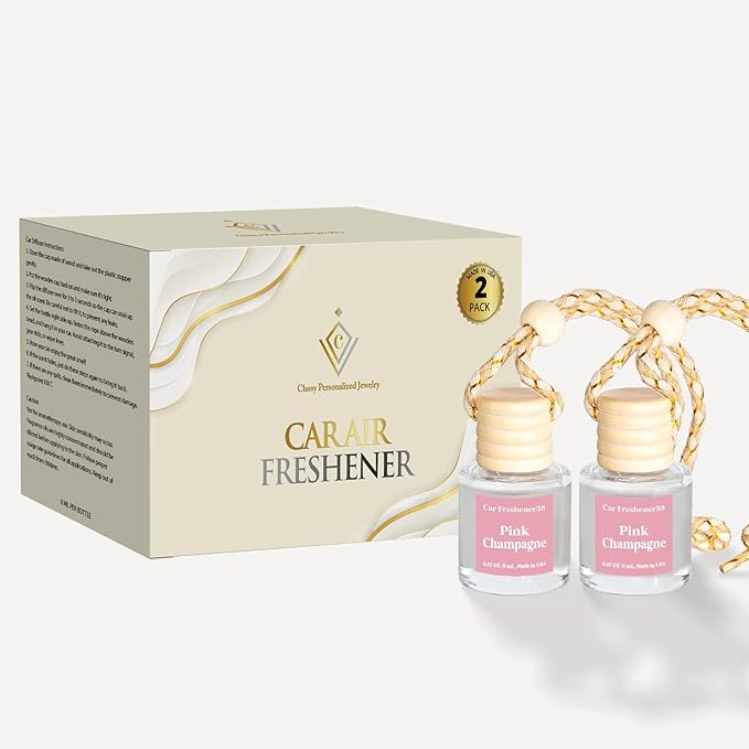 C Classy Car Air Freshener Hanging 2 Pack, Pink Sparkle Champagne Essential Oil Diffuser for C ar, Long-Lasting Fragrance, Car Air Fresheners for Women & Men Gift, Made in USA