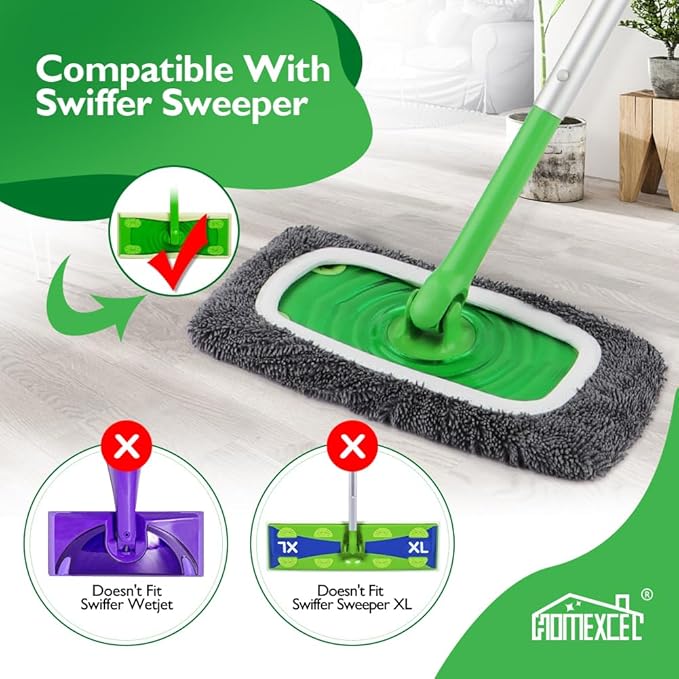 HOMEXCEL Reusable Microfiber Mop Pads Compatible with Swiffer Sweeper-4 Pack Washable Wet Pad Refills for Wet & Dry Use, Floor-Grey Cleaning Mop Head Pads Refills for Household Cleaning, Grey
