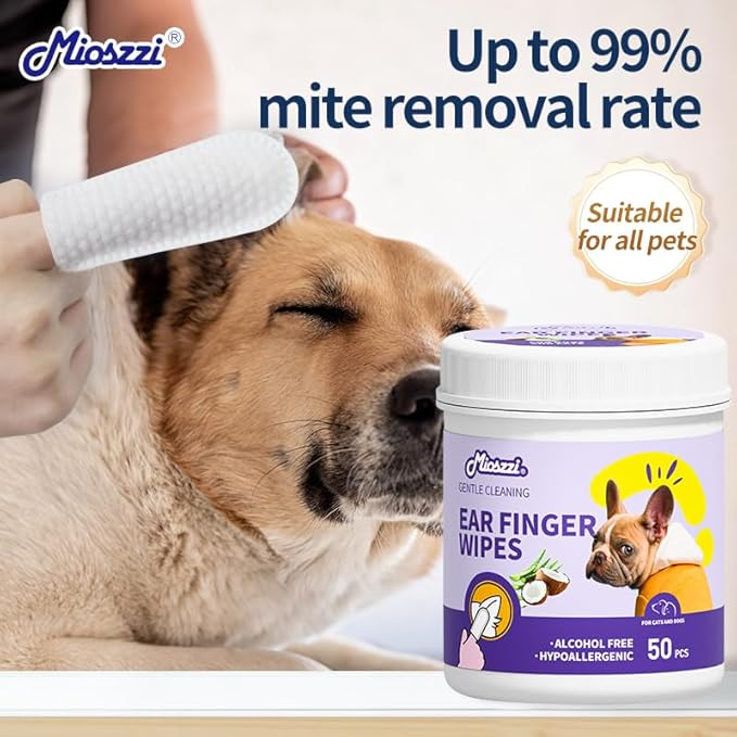 MIOSSZI Dog Ear Cleaner Finger Wipes for Dogs & Cats – Removes Wax & Odor, Helps Soothe Itchy Ears, Pet Ear Cleaning Finger Wipes 50 Count