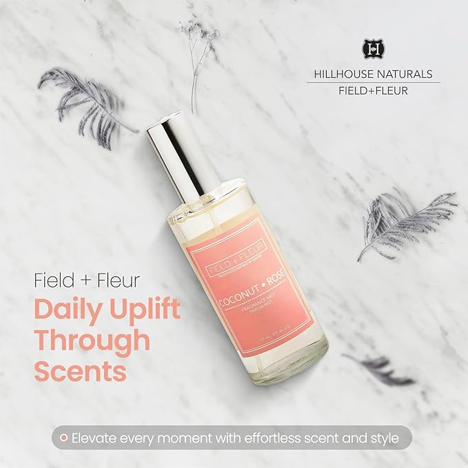 FIELD FLEUR Natural Room and Linen Spray, Non-Toxic Fragrance Mist with Scents of dewy fruits, green citrus, jasmine & white flowers– Long-Lasting Room Spray for Home – Made in USA, 4oz - Coconut Rose