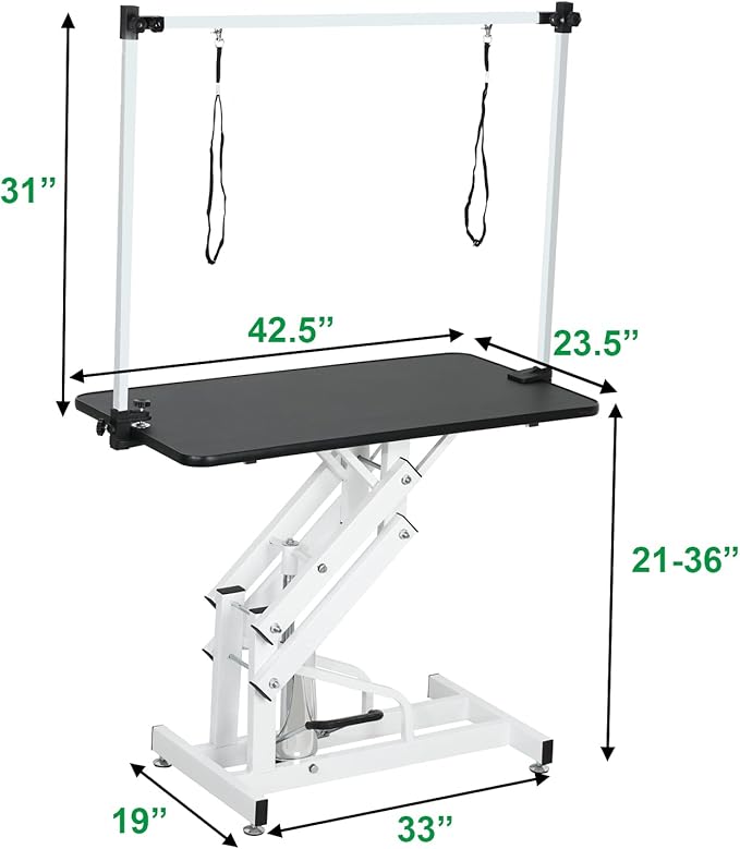 Hydraulic Dog Grooming Table, Heavy Duty Grooming Table for Small/Medium Dogs at Home, Pet Grooming Table with Adjustable Arm and Noose, Range 21-36 Inch, 43 Inch