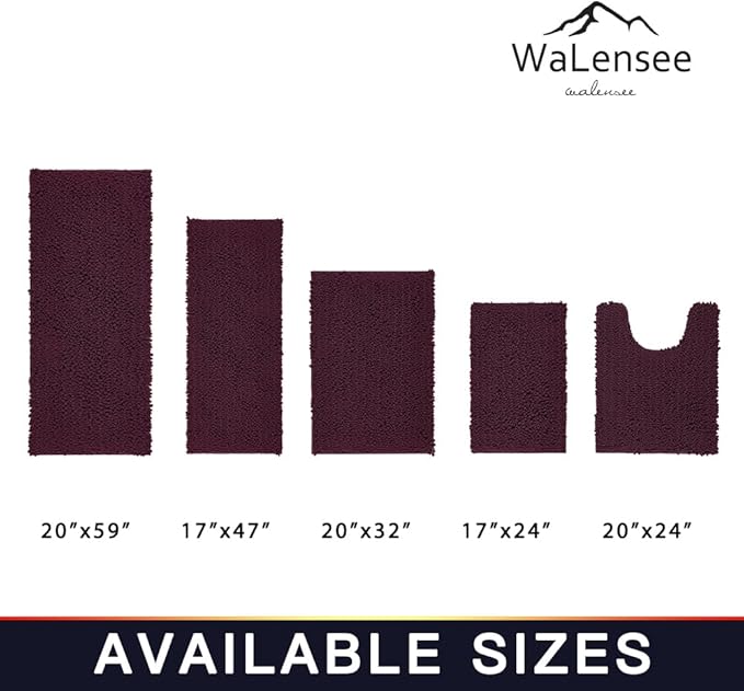 Walensee Bathroom Rug Non Slip Bath Mat (24x17 Inch Burgundy) Water Absorbent Super Soft Shaggy Chenille Machine Washable Dry Extra Thick Perfect Absorbant Best Small Plush Carpet for Shower Floor