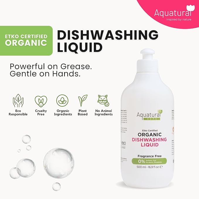 Organic Dishwashing Liquid - Natural Dish Washing Liquids Cleaner - Kitchen Unscented Dish Soap Liquid - Gentle Dishwash for Sensitive Skin - Plant-Based & Fragrance Free (16.9 fl oz)
