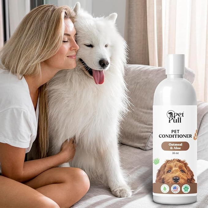 Pet Shampoo and Conditioner for Dogs and Cats - Plant-Based Dog Shampoo Cleanser - Pet Supplies for Pets - Sensitive Skin Dog Wash- Made in The USA (16 oz) (Oatmeal & Aloe, Conditioner)