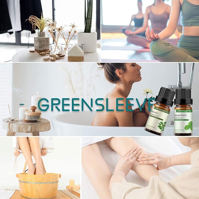 GREENSLEEVES Neroli Spearmint Essential Oil Set, 2 x 10ml Pure Plant-Based Fragrance Oil for Aromatherapy, Essential Oils for Diffuser, Massage, Bath Bomb, Scented Candle Soap Making