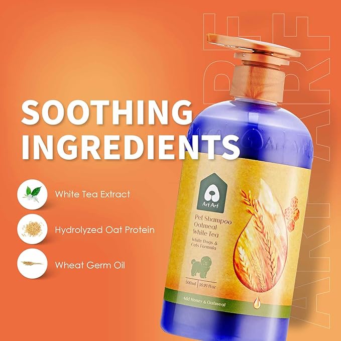 Arf Arf Dog Shampoo Whitening Formula, White - Patented Brightening Formula Removes Yellowing, Mud & Tear Stains-Makes Coat Sparkling White & Soft-Gentle pH Balanced for All Breeds-Fresh Scent-16oz