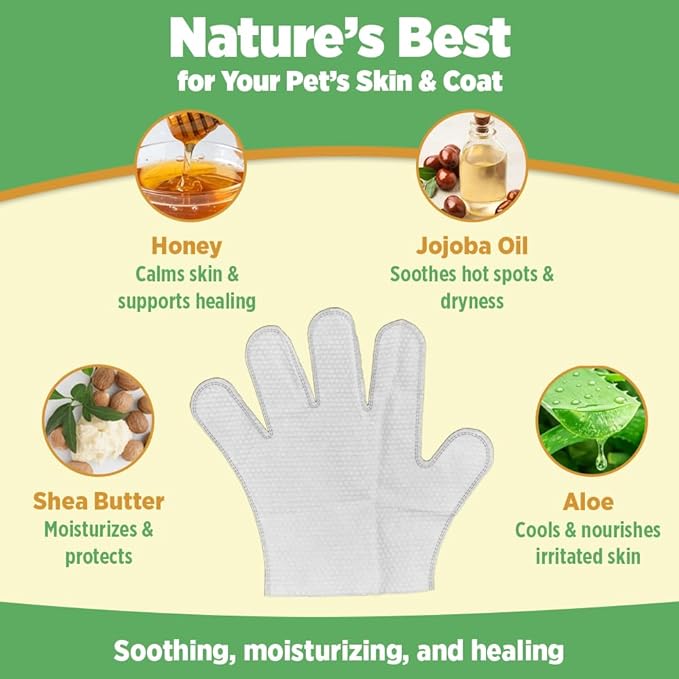12pc. Premium Pet Glove Cleaning Wipes for Dogs & Cats | Textured, Deodorizing & Hypoallergenic Gloves with Aloe Vera & Shea Butter – Gentle, Skin-Safe Wipes for Fur, Face & Body, Odor Control