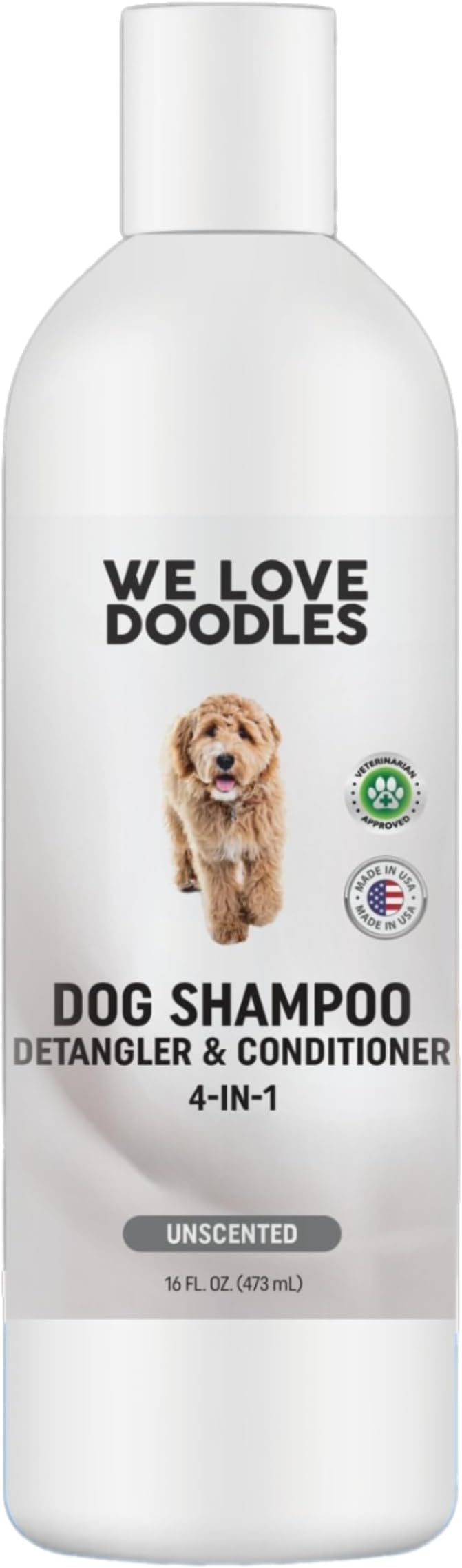 We Love Doodles Dog Shampoo, Conditioner, & Detangler - Shampoo for Dogs, Goldendoodles, Poodles & Doodles, for Matted Pet Hair & Sensitive Skin, Made in The USA, Unscented, 16 oz