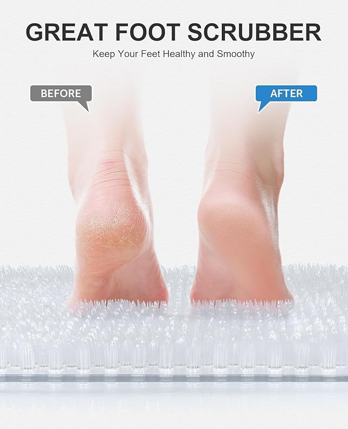 OTHWAY Non Slip Grassy Bathtub Mat : 27.5X15.7 inches Sturdy But Soft Bath Mat_Quick Drain Shower Floor Mat with Soft Bristles for Scrubbing Feet (Clear)