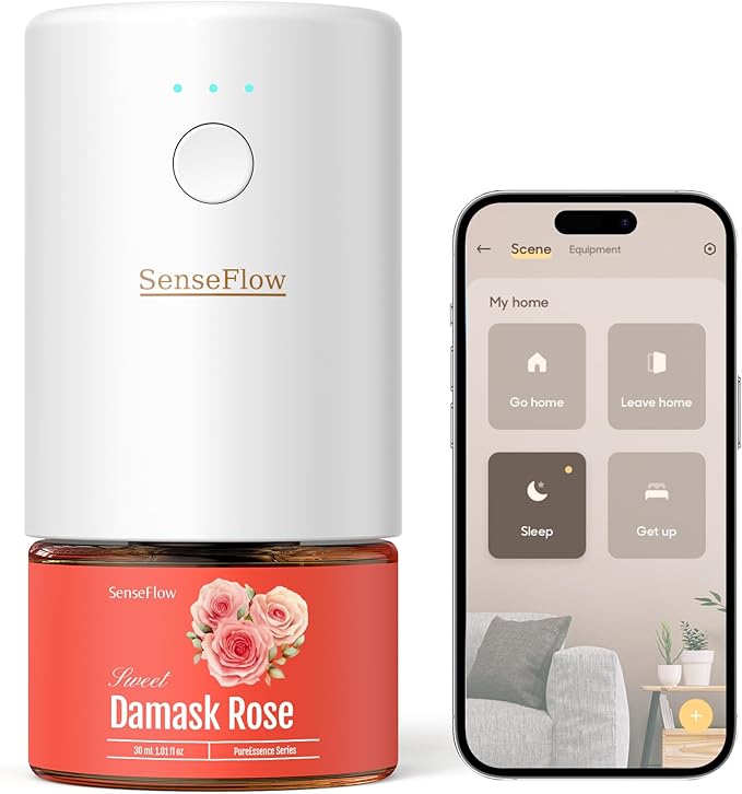 SF101S Smart Wi-Fi Waterless Ultrasonic Essential Oil Diffuser–100% Plant-Based,120-Day Natural Air Freshener & Aromatherapy Scent Diffuser Covers 99㎡ for Home,Hotel-Damask Rose