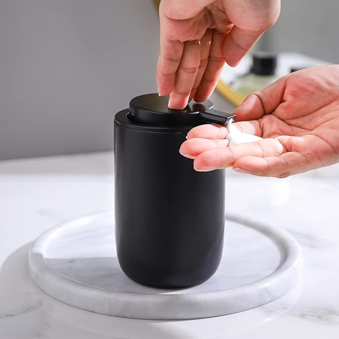 Black Soap Dispenser - Modern Ceramic Hand Dish Soap Dispenser for Bathroom Refillable Liquid Hand Soap Dispenser with Soap Pump for Essential Oil, Lotion Soap for Farmhouse Decor Dish