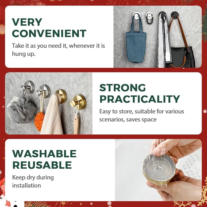 2025 New Suction Cup Hooks for Wreaths, Upgraded No Drill Suction Cup Wreath Hanger, Waterproof Suction Cup Wreath Holder Towel Hooks for Window Bathroom Mirrors Shower (2, Silver)