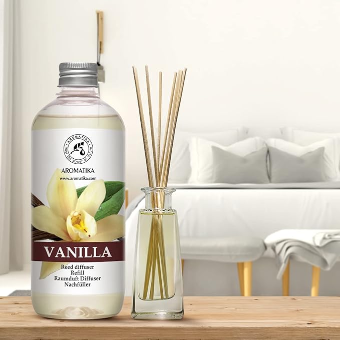 Vanilla Diffuser Refill w/Natural Essential Vanilla Oil 17 Fl Oz - Intensive - Fresh & Long Lasting Fragrance - Reed Diffuser Oil - Best for Aromatherapy - SPA - Home - Office - Fitness Club