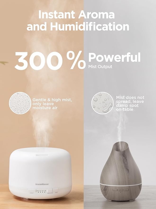 InnoGear 500ml Essential Oil Diffuser with Remote Control, Premium Ultrasonic Aromatherapy Diffusers Scent Humidifier Vaporizer Auto-Off Timer for Large Room Home, Basic White