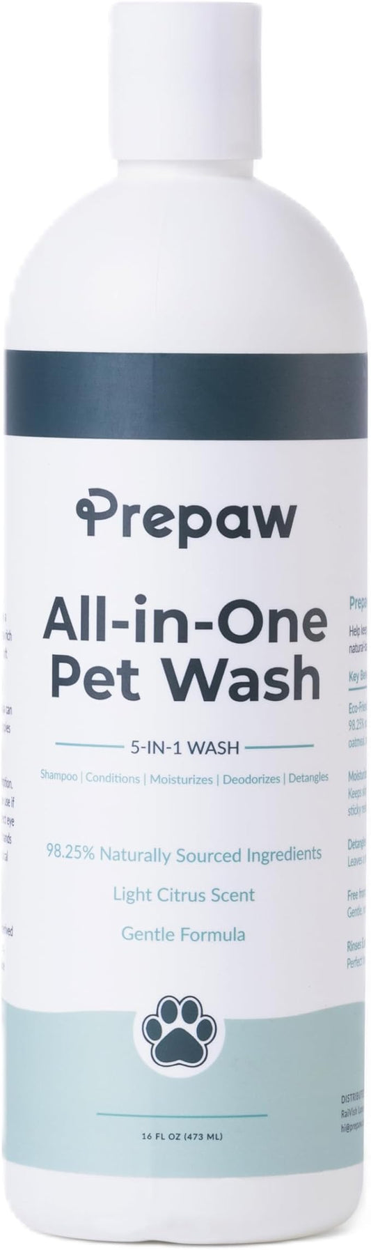 Pet Wash - 5 in 1 (Cleans, Conditions, Moisturizes, Deodorizes & Detangles) - Natural Ingredients - Gentle for Sensitive Skin - Softens Coat & Quick Rinse | Light Citrus Scent, 16 fl oz