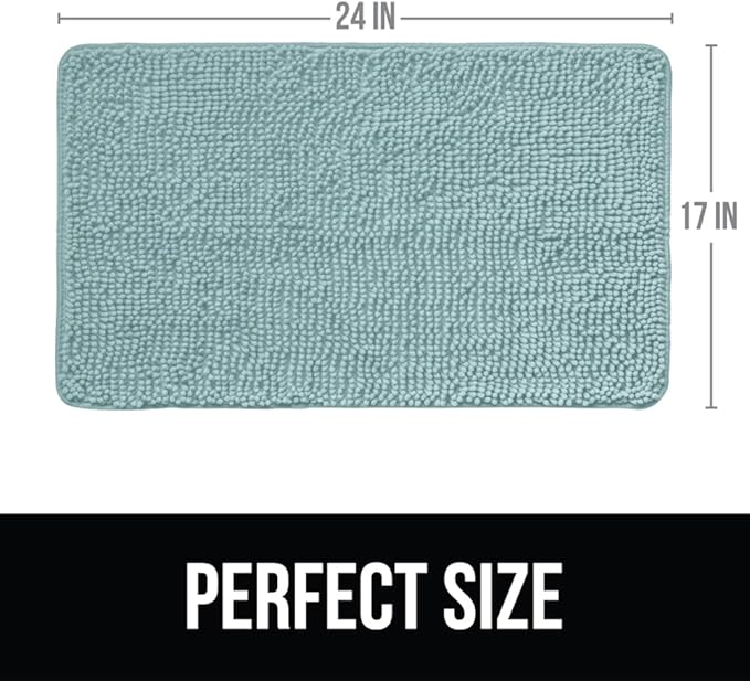 KANGAROO Bathroom Rugs, Chenille Soft Absorbent Bath Rug, Shaggy Shower Mat, Quick Dry Machine Wash Bathmat, Plush Carpet Mats for Tub, Bathtub and Room Home Decor Accessories, 24x17, Seafoam