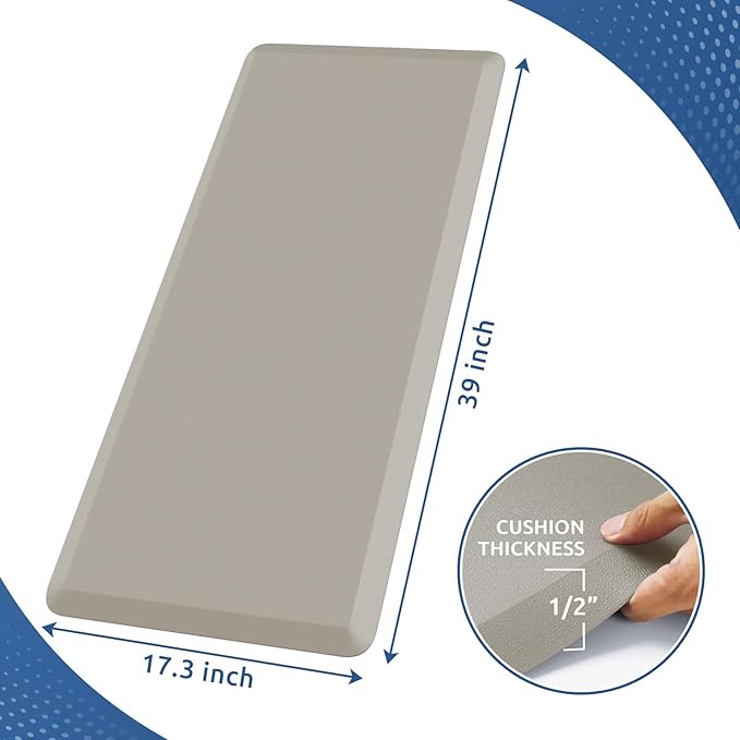 KitchenClouds Kitchen Mat Cushioned Anti Fatigue Kitchen Rug 17.3"x39" Waterproof Non Slip Kitchen Rugs and Mats Standing Desk Mat Comfort Floor Mats for Kitchen House Sink Office (Khaki)