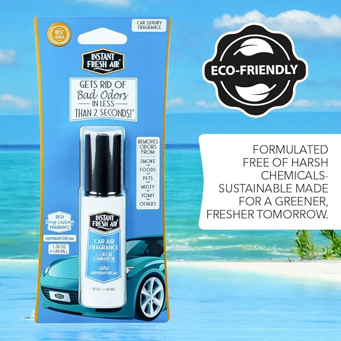 2-Pack: Dual-Action CAR AIR Freshener Hawaiian Dream -Instantly Eliminates Odors from Smoke, Food, Pets, Must in 2 Seconds, For Commuters, Pet Owners, Rideshare Drivers 1.35 Oz. - INSTANT FRESH AIR