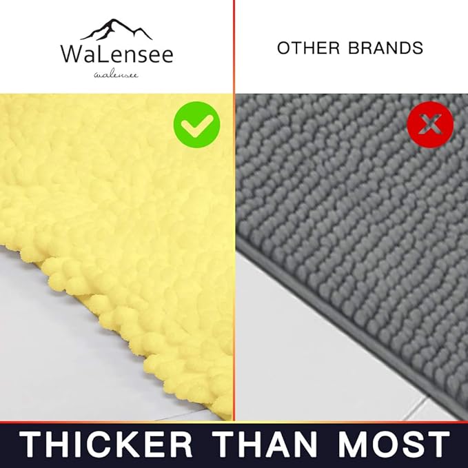 Walensee Bathroom Rug Non Slip Bath Mat (36x24 Inch Yellow) Water Absorbent Super Soft Shaggy Chenille Machine Washable Dry Extra Thick Perfect Absorbant Best Large Plush Carpet for Shower Floor