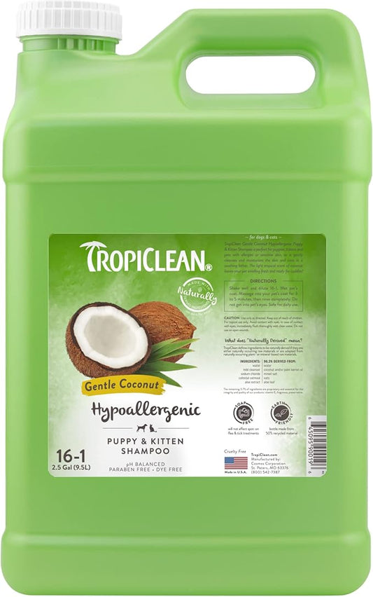 TropiClean Gentle Puppy Shampoo, Dog Shampoo for Allergies & Sensitive Skin, Professional Dog Shampoo, Made in USA, Gentle Coconut Scent, 2.5 Gallon