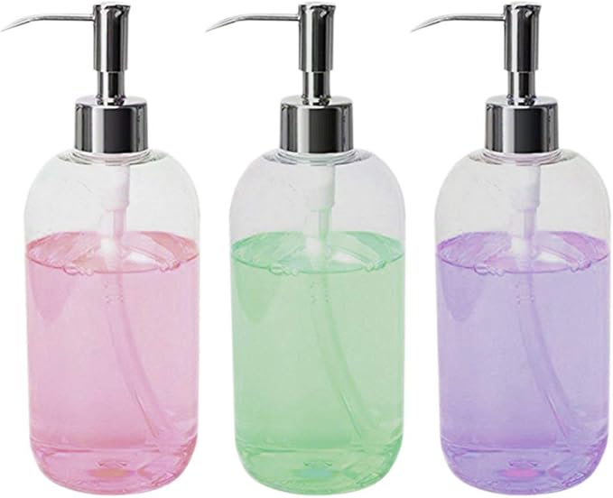 Clear Plastic Soap Dispenser Pump Bottles – 3 Pack, 16 Oz – Refillable Hand Soap Dispensers for Bathroom or Kitchen, BPA-Free Boston Round Pump Bottles for Liquid Soap, Dish Soap, Lotion